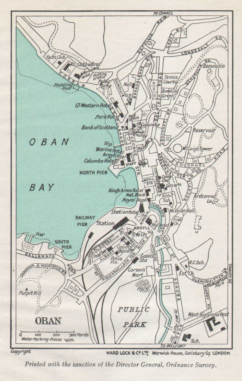 OBAN vintage tourist town city plan. Scotland. WARD LOCK 1940 old vintage map